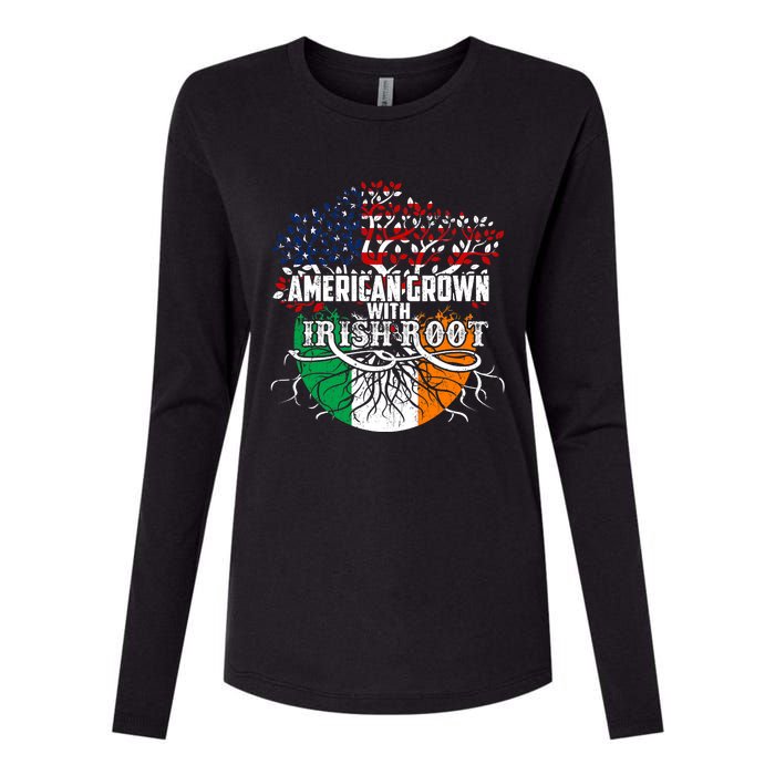 American Grown Irish Root Flag Ireland St Patricks Day Womens Cotton Relaxed Long Sleeve T-Shirt