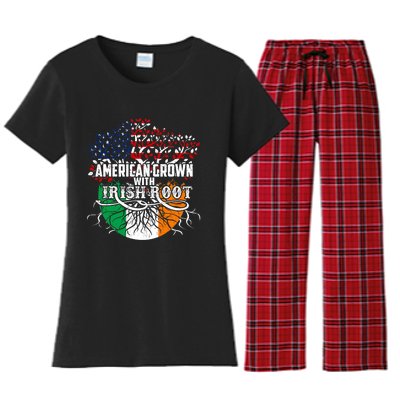 American Grown Irish Root Flag Ireland St Patricks Day Women's Flannel Pajama Set