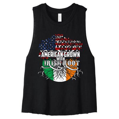 American Grown Irish Root Flag Ireland St Patricks Day Women's Racerback Cropped Tank