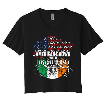 American Grown Irish Root Flag Ireland St Patricks Day Women's Crop Top Tee