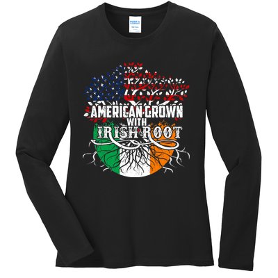 American Grown Irish Root Flag Ireland St Patricks Day Ladies Long Sleeve Shirt