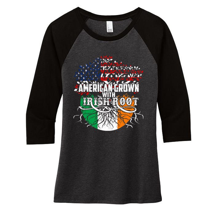 American Grown Irish Root Flag Ireland St Patricks Day Women's Tri-Blend 3/4-Sleeve Raglan Shirt