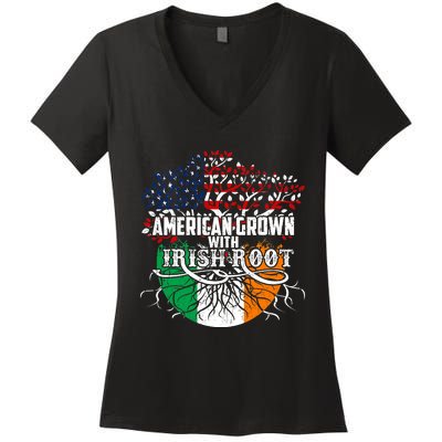 American Grown Irish Root Flag Ireland St Patricks Day Women's V-Neck T-Shirt