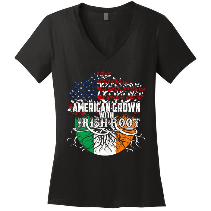 American Grown Irish Root Flag Ireland St Patricks Day Women's V-Neck T-Shirt