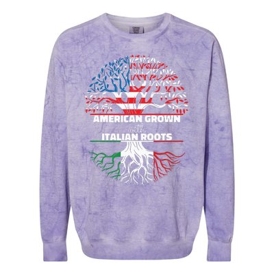 American Grown Italian Roots Half America Italy Usa Us Flag Colorblast Crewneck Sweatshirt