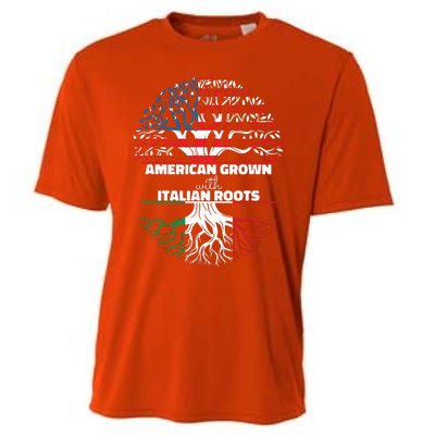 American Grown Italian Roots Half America Italy Usa Us Flag Cooling Performance Crew T-Shirt