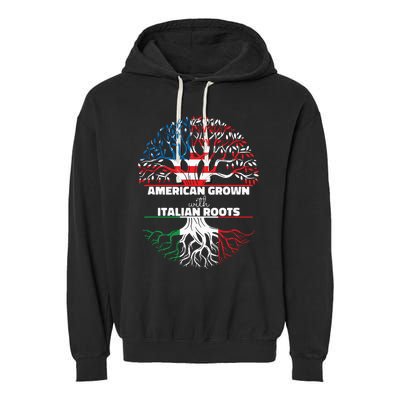 American Grown Italian Roots Half America Italy Usa Us Flag Garment-Dyed Fleece Hoodie