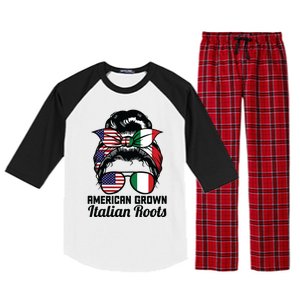 American Grown Italian Roots Messy Bun Italy Raglan Sleeve Pajama Set