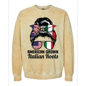 American Grown Italian Roots Messy Bun Italy Colorblast Crewneck Sweatshirt