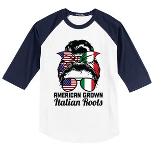 American Grown Italian Roots Messy Bun Italy Baseball Sleeve Shirt