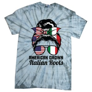 American Grown Italian Roots Messy Bun Italy Tie-Dye T-Shirt