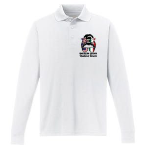 American Grown Italian Roots Messy Bun Italy Performance Long Sleeve Polo