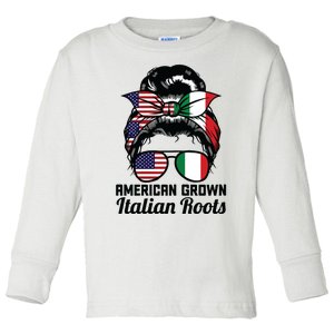 American Grown Italian Roots Messy Bun Italy Toddler Long Sleeve Shirt