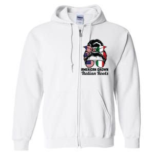 American Grown Italian Roots Messy Bun Italy Full Zip Hoodie