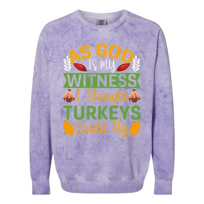 As God Is My Witness I Thought Turkeys Could Fly Gift Colorblast Crewneck Sweatshirt