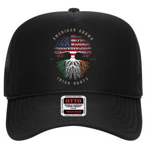 American Grown Irish Roots Ireland Flag High Crown Mesh Back Trucker Hat