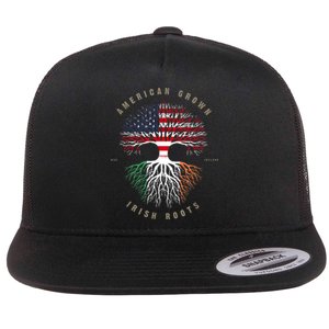 American Grown Irish Roots Ireland Flag Flat Bill Trucker Hat