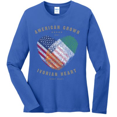 American Grown Ivorian Heart Love Ivory Coast Flag Gift Ladies Long Sleeve Shirt