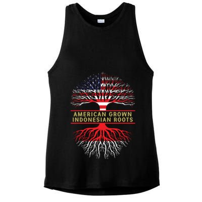 American Grown Indonesian Roots America Indonesia Tree Flag Ladies PosiCharge Tri-Blend Wicking Tank