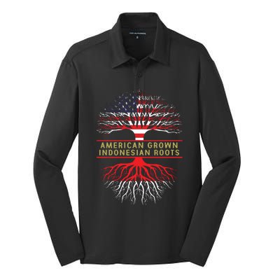 American Grown Indonesian Roots America Indonesia Tree Flag Silk Touch Performance Long Sleeve Polo