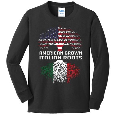 American Grown Italian Roots Italy Flag Proud Kids Long Sleeve Shirt