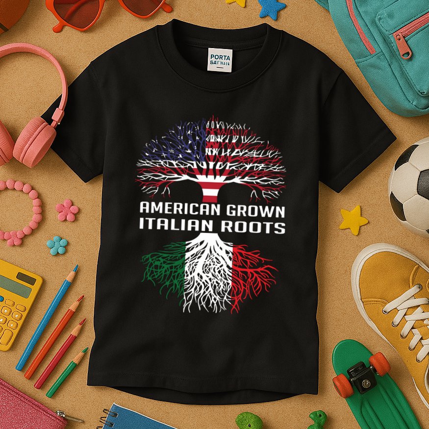 American Grown Italian Roots Italy Flag Proud Kids T-Shirt