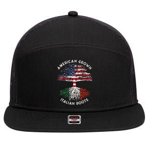 American Grown Italian Roots Family Tree Italy Flag Italian 7 Panel Mesh Trucker Snapback Hat