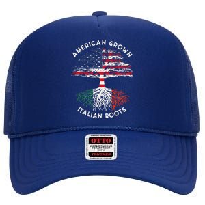 American Grown Italian Roots Family Tree Italy Flag Italian High Crown Mesh Back Trucker Hat