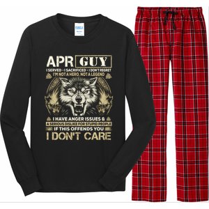 April Guy I Served I Sacrificed I Don't Regret Wolf Funny Gift Long Sleeve Pajama Set