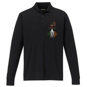 American Grown Irish Roots Ireland And Usa Flags Gift Performance Long Sleeve Polo