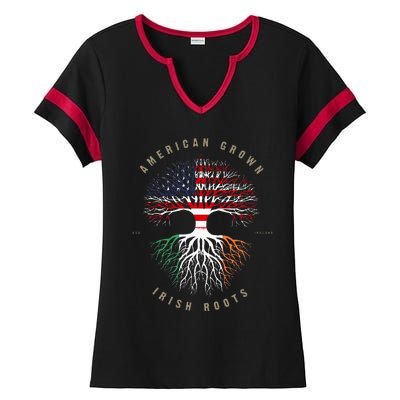 American Grown Irish Roots Ireland Flag Ladies Halftime Notch Neck Tee