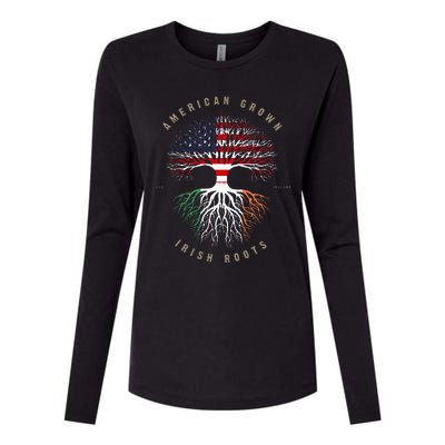 American Grown Irish Roots Ireland Flag Womens Cotton Relaxed Long Sleeve T-Shirt