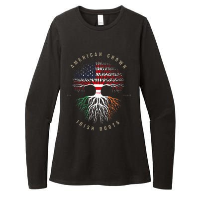 American Grown Irish Roots Ireland Flag Womens CVC Long Sleeve Shirt