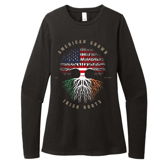 American Grown Irish Roots Ireland Flag Womens CVC Long Sleeve Shirt