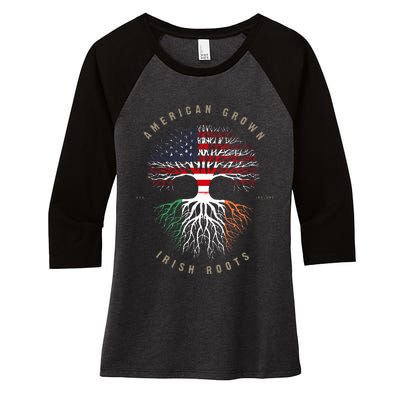 American Grown Irish Roots Ireland Flag Women's Tri-Blend 3/4-Sleeve Raglan Shirt