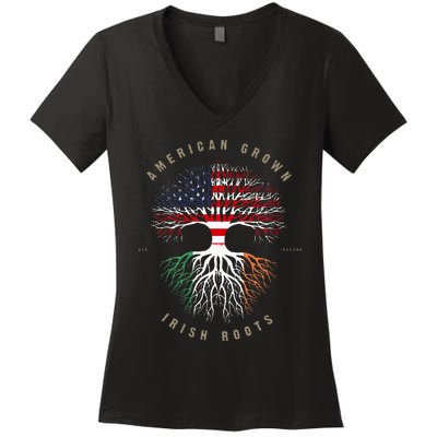 American Grown Irish Roots Ireland Flag Women's V-Neck T-Shirt