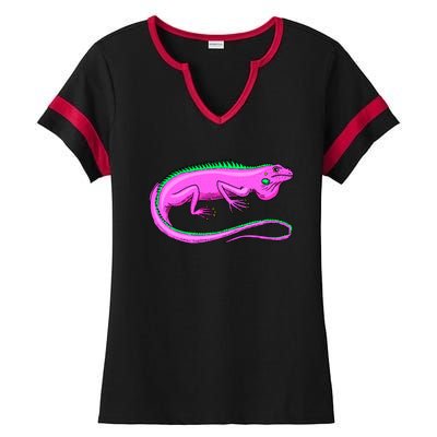 American Green Iguana Lizard Ladies Halftime Notch Neck Tee