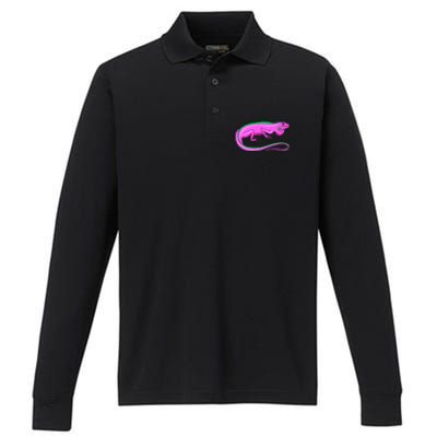 American Green Iguana Lizard Performance Long Sleeve Polo