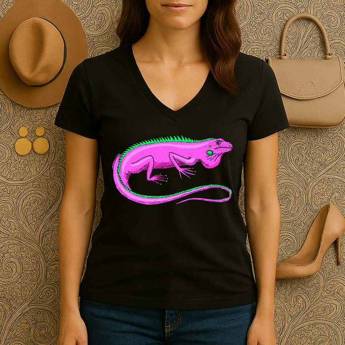 American Green Iguana Lizard Women's V-Neck T-Shirt