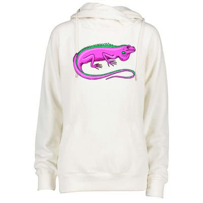 American Green Iguana Lizard Womens Funnel Neck Pullover Hood