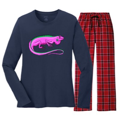 American Green Iguana Lizard Women's Long Sleeve Flannel Pajama Set 