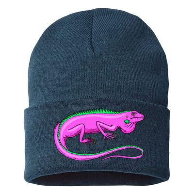 American Green Iguana Lizard Sustainable Knit Beanie