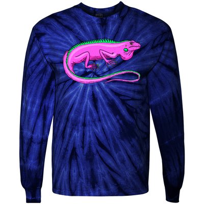 American Green Iguana Lizard Tie-Dye Long Sleeve Shirt