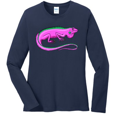 American Green Iguana Lizard Ladies Long Sleeve Shirt