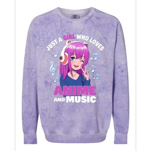 Anime Girl Just A Girl Who Loves Anime And Music Colorblast Crewneck Sweatshirt