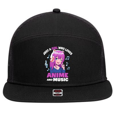 Anime Girl Just A Girl Who Loves Anime And Music 7 Panel Mesh Trucker Snapback Hat