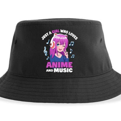 Anime Girl Just A Girl Who Loves Anime And Music Sustainable Bucket Hat