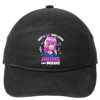 Anime Girl Just A Girl Who Loves Anime And Music 7-Panel Snapback Hat