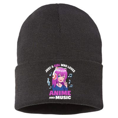 Anime Girl Just A Girl Who Loves Anime And Music Sustainable Knit Beanie