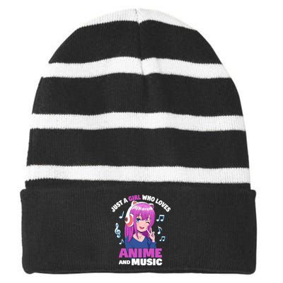 Anime Girl Just A Girl Who Loves Anime And Music Striped Beanie with Solid Band